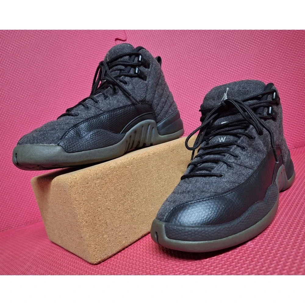 Nike Air Jordan 12 Retro Gray Wool Sneakers Shoes US Size 6Y Boys 852626-003